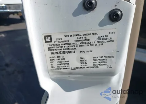 2005 Chevrolet Silverado 2500Hd Lt from USA, damaged, VIN 1GCHK23275F804614